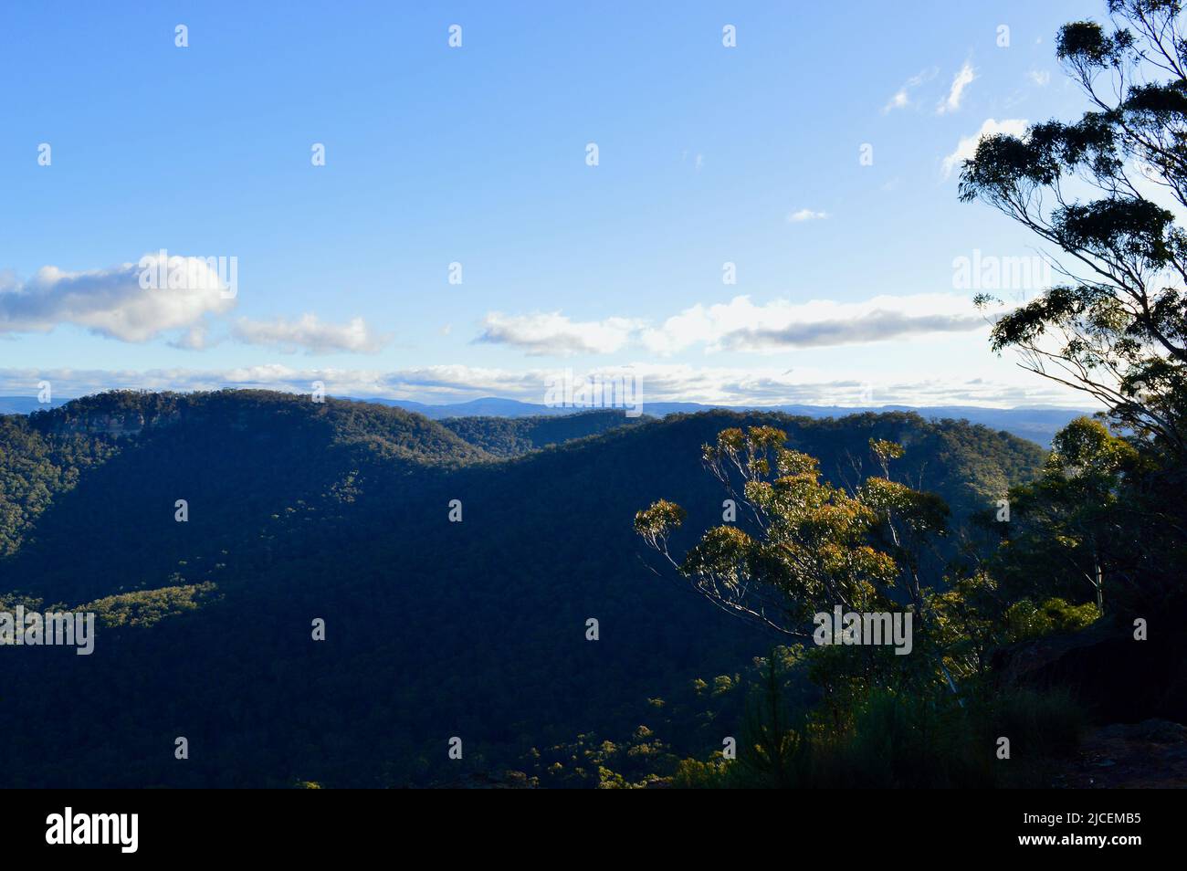 A view from Mitchell Pass Lookout in the Blue Mountains of Australia Stock Photo