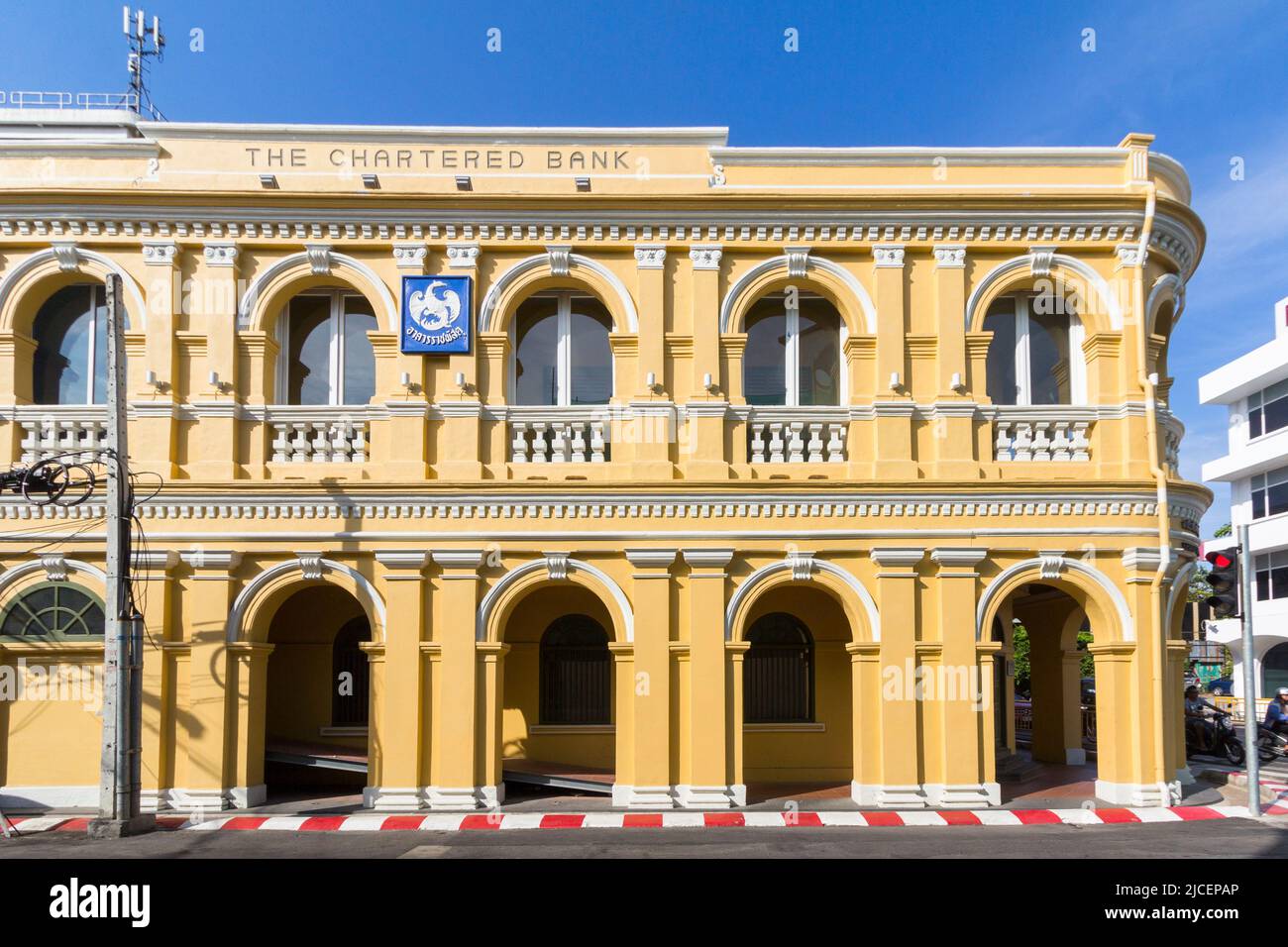 Facade of the former Chartered Buildling, now Museum Phuket which is in Sino-Portuguese architecture in Phuket, Thailand Stock Photo