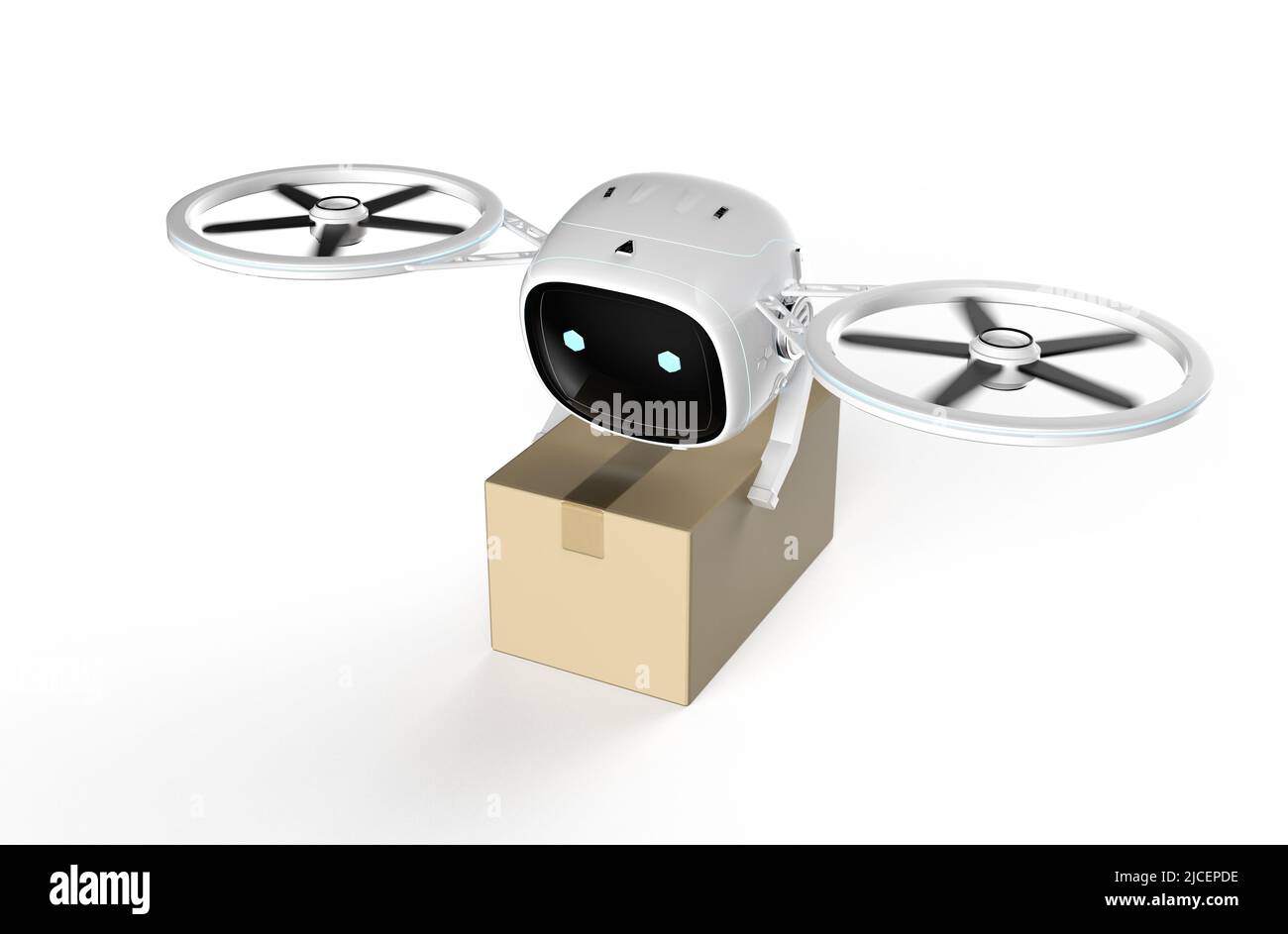 3d rendering delivery drone flying with cardboard box Stock Photo - Alamy