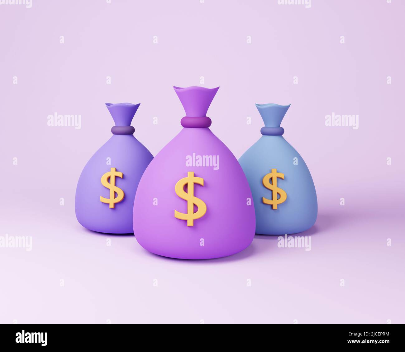 money bags icon, money saving concept. difference money bags on purple background Stock Photo