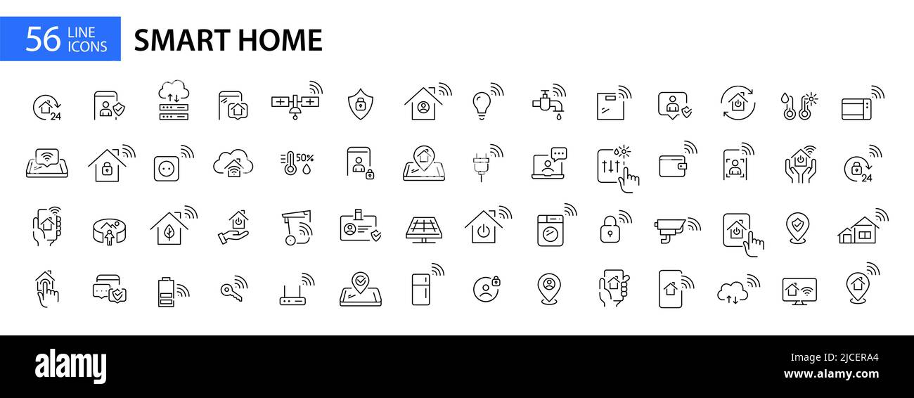 Smart home icons mega set. Pixel perfect, editable stroke line Stock Vector