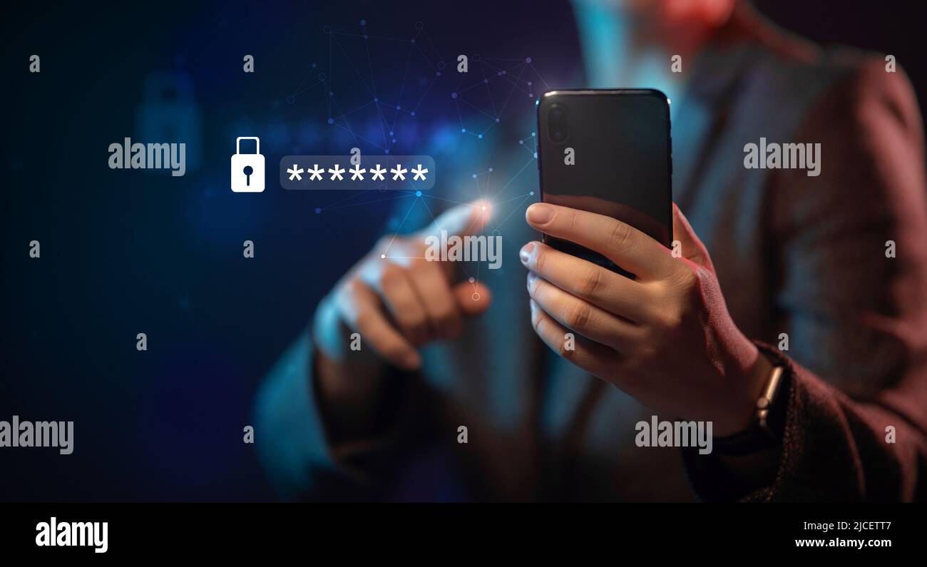 Lock the phone with a password for mobile cybersecurity or a password ...
