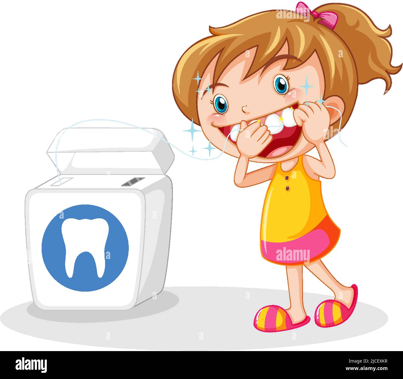 Cute girl cartoon character flossing teeth illustration Stock Vector Image  & Art - Alamy