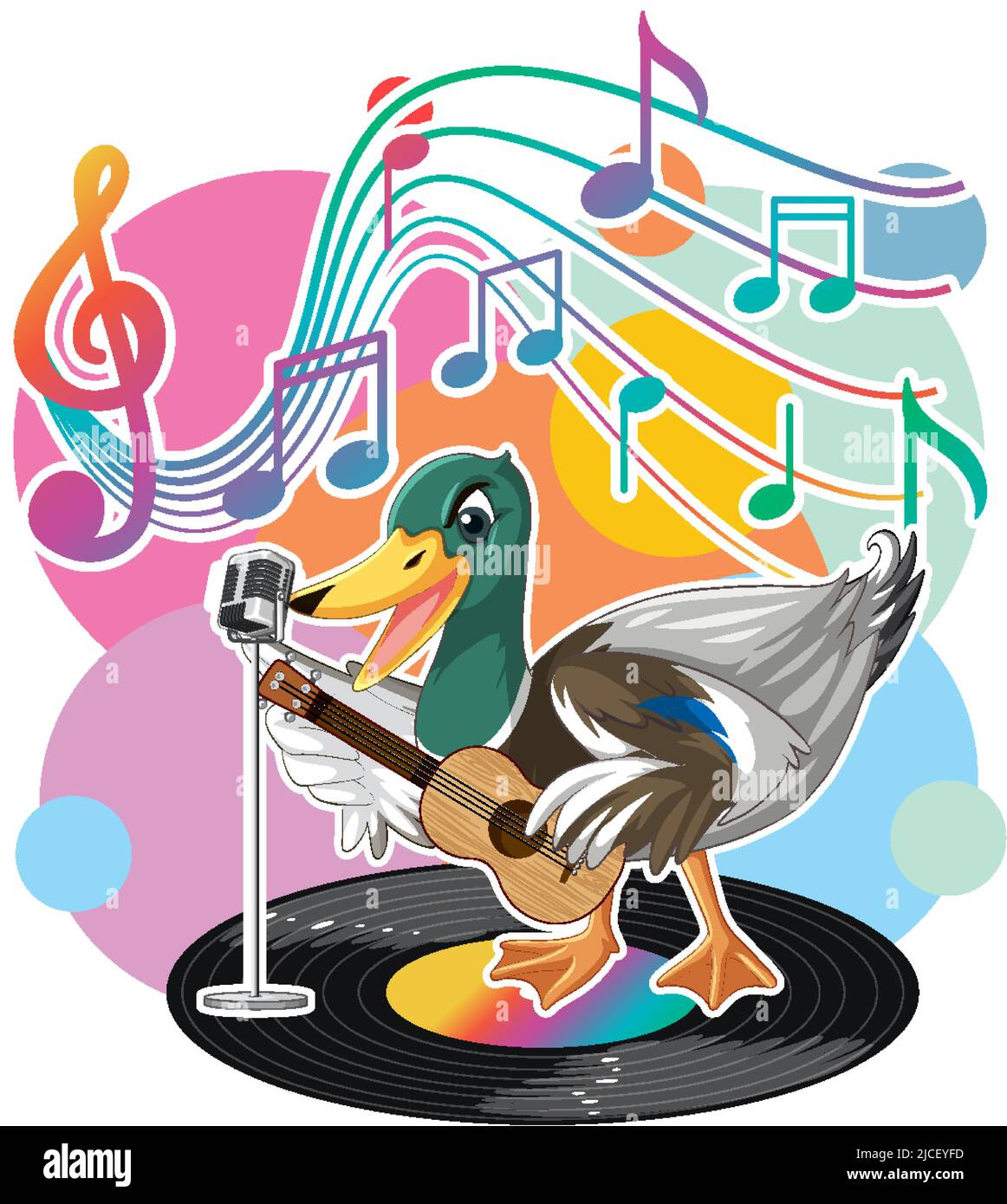 Singer duck cartoon with music melody symbols illustration Stock Vector ...