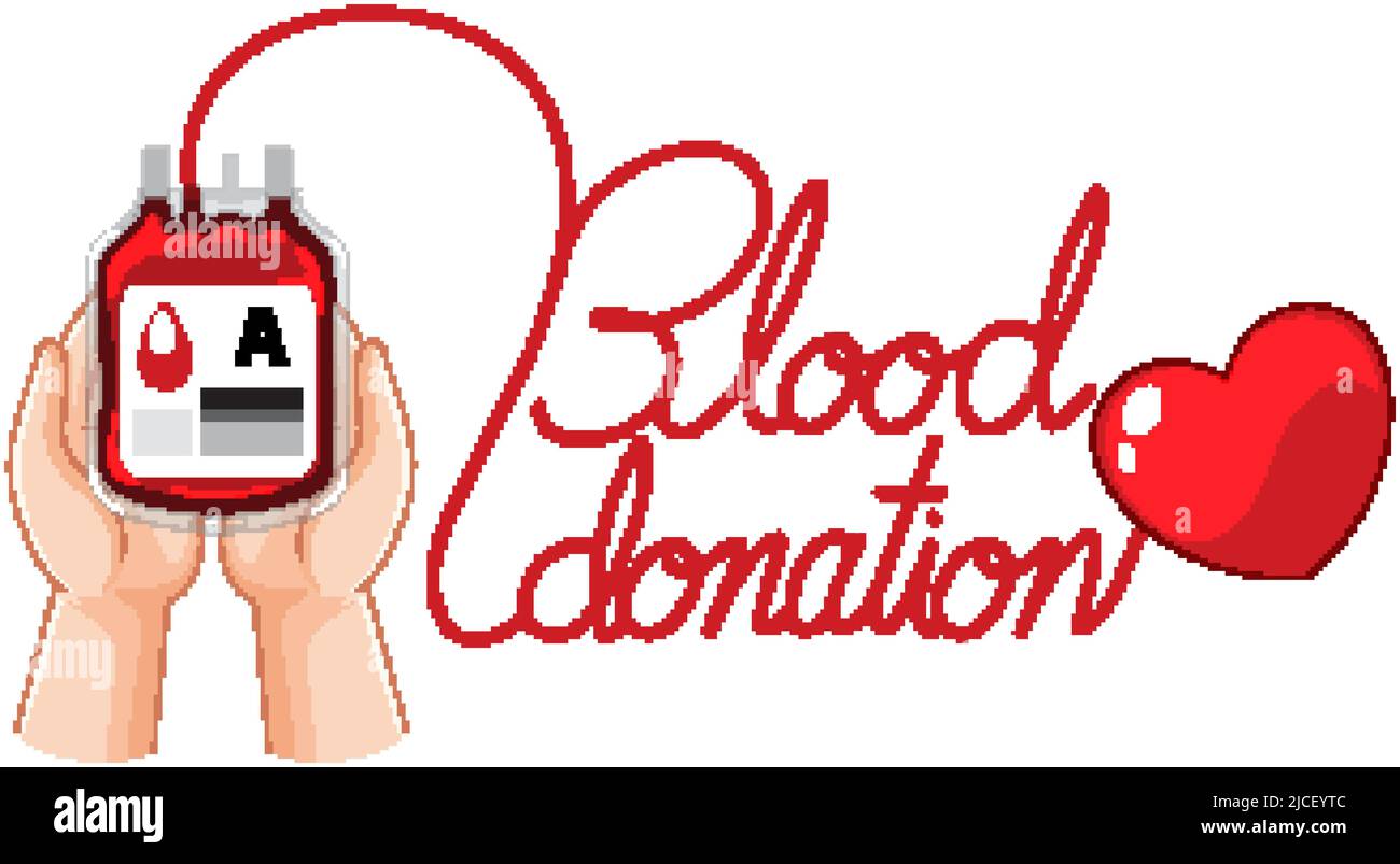 Blood donation symbol with hand and blood bag illustration Stock Vector