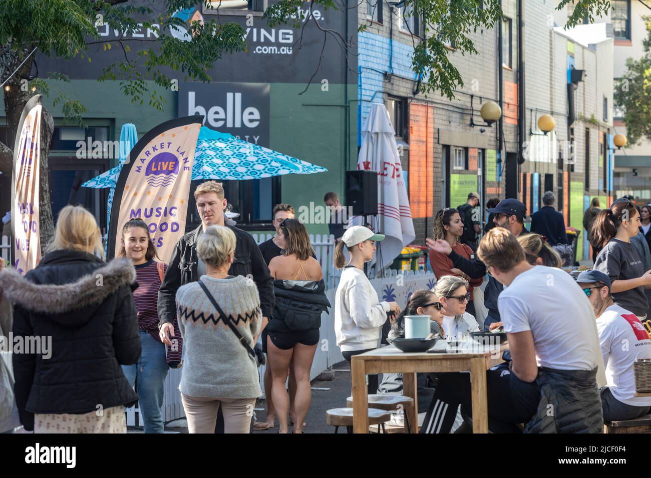 Cafe and coffee shop in laneway in Manly Beach Sydney suburb, people