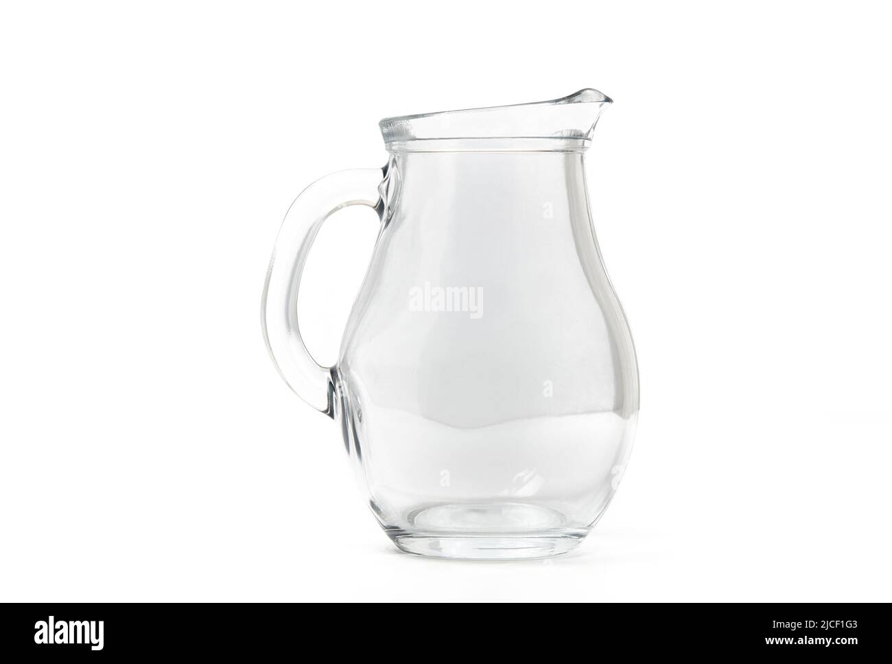 Side view of glass water jug on white background. Space for text, for