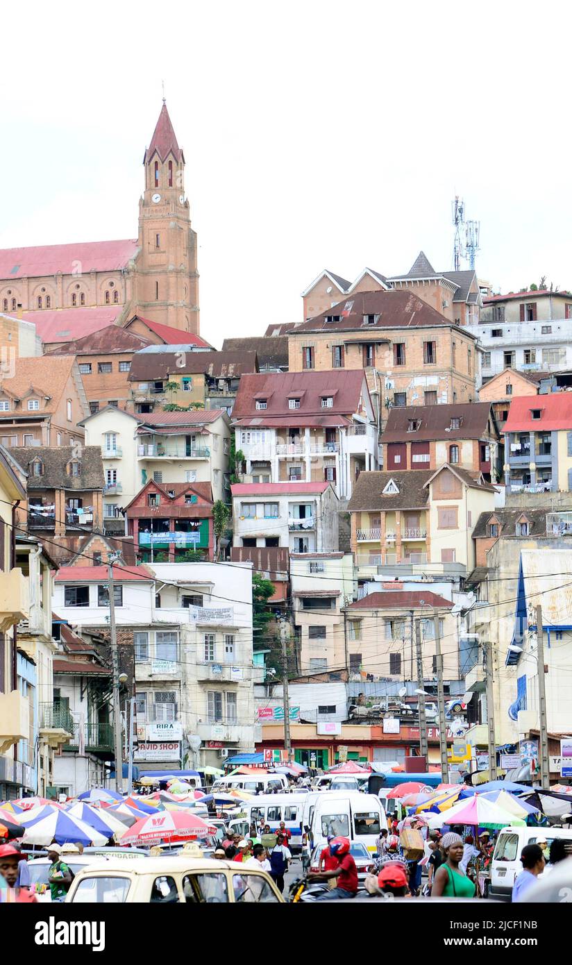 The vibrant city center in Antananarivo, Madagascar. Stock Photo