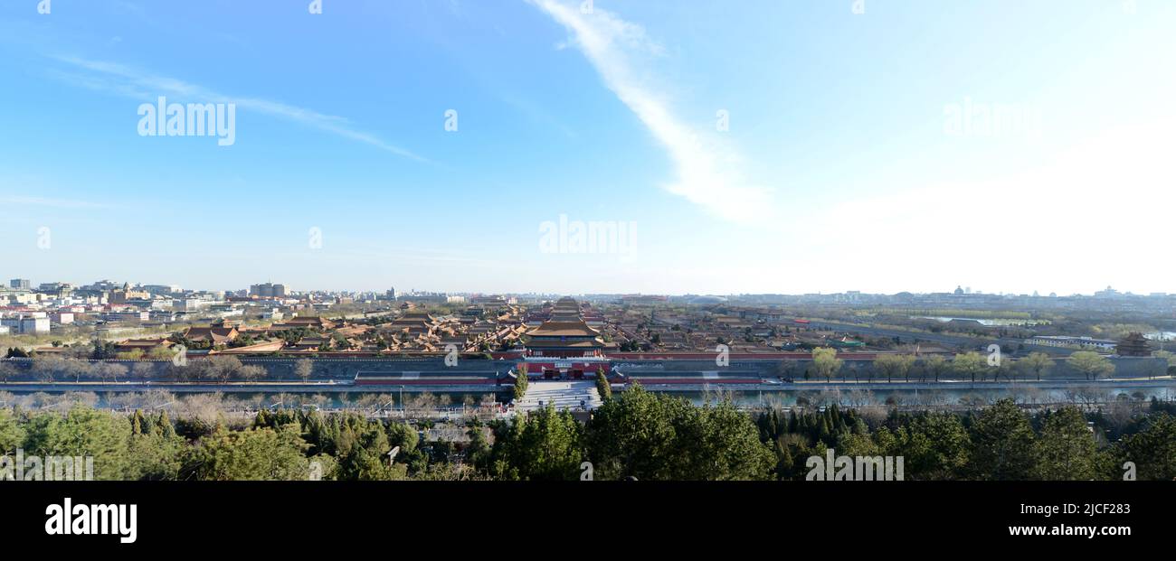 A view of the forbidden city seen from the top of Jingshan Park in Beijing, China. Stock Photo