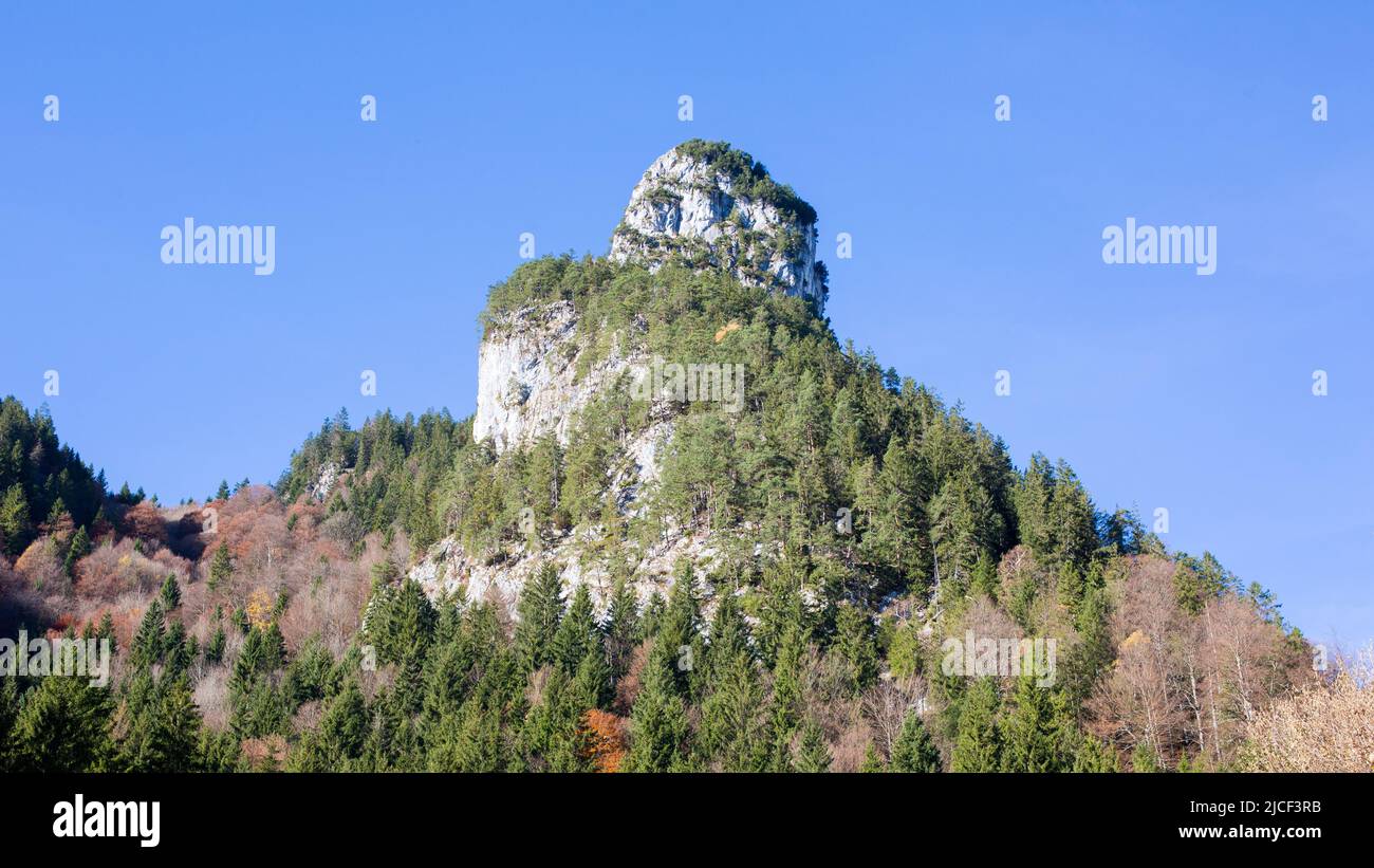 View on the mountain top of the Kofel. Popular destination for hikers. Stock Photo