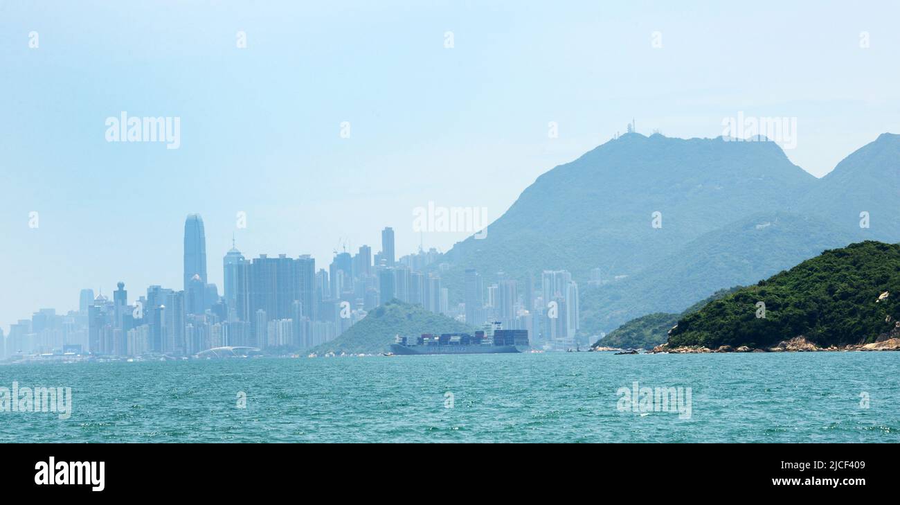 A Faraway view of the city center of Hong Kong. Stock Photo