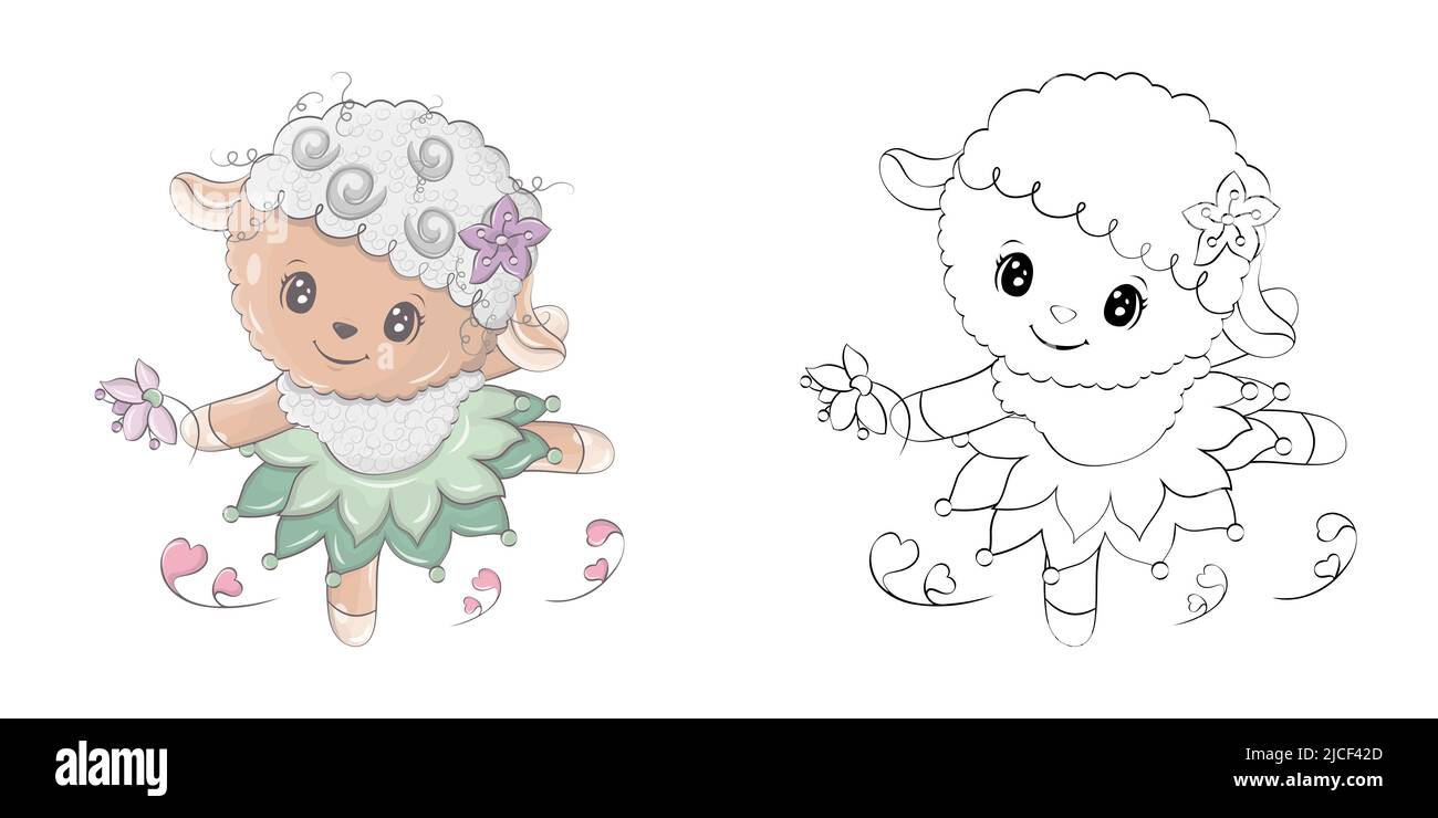 Lamb Clipart Multicolored and Black and White. Beautiful Clip Art Sheep in  a Dress. Vector Illustration of an Animal for Prints for Clothes, Stickers  Stock Vector Image & Art - Alamy