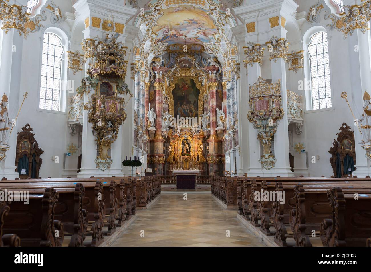 Steingaden, Germany - Nov 29, 2022: Interior of the Wieskirche. An UNESCO world heritage site. Stock Photo