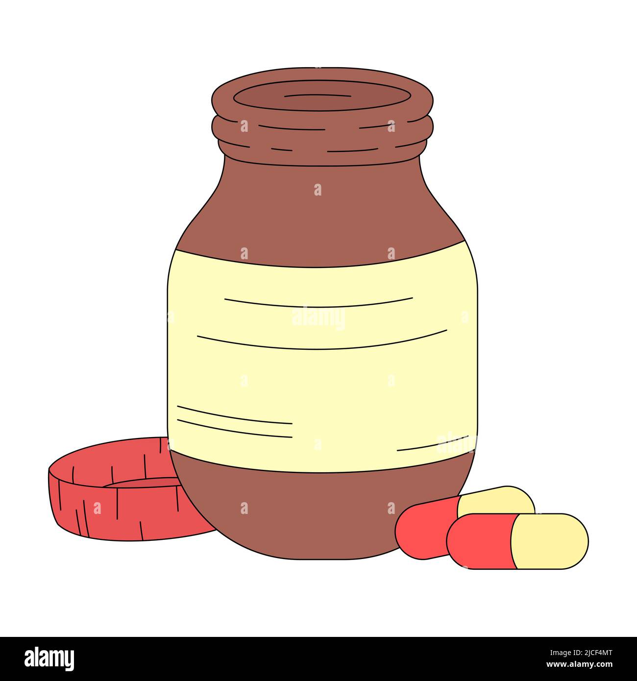 A bottle of pills in cartoon style. Vector illustration isolated on white background Stock Vector