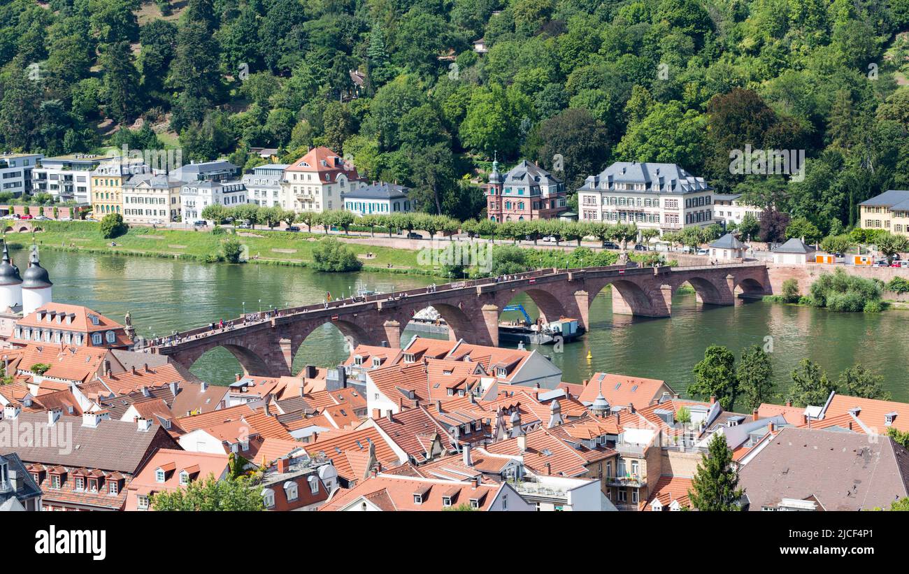 Heidelberg, Germany - Aug 25, 2021: View on the old bridge of Heidelberg (Alte Brücke). Stock Photo