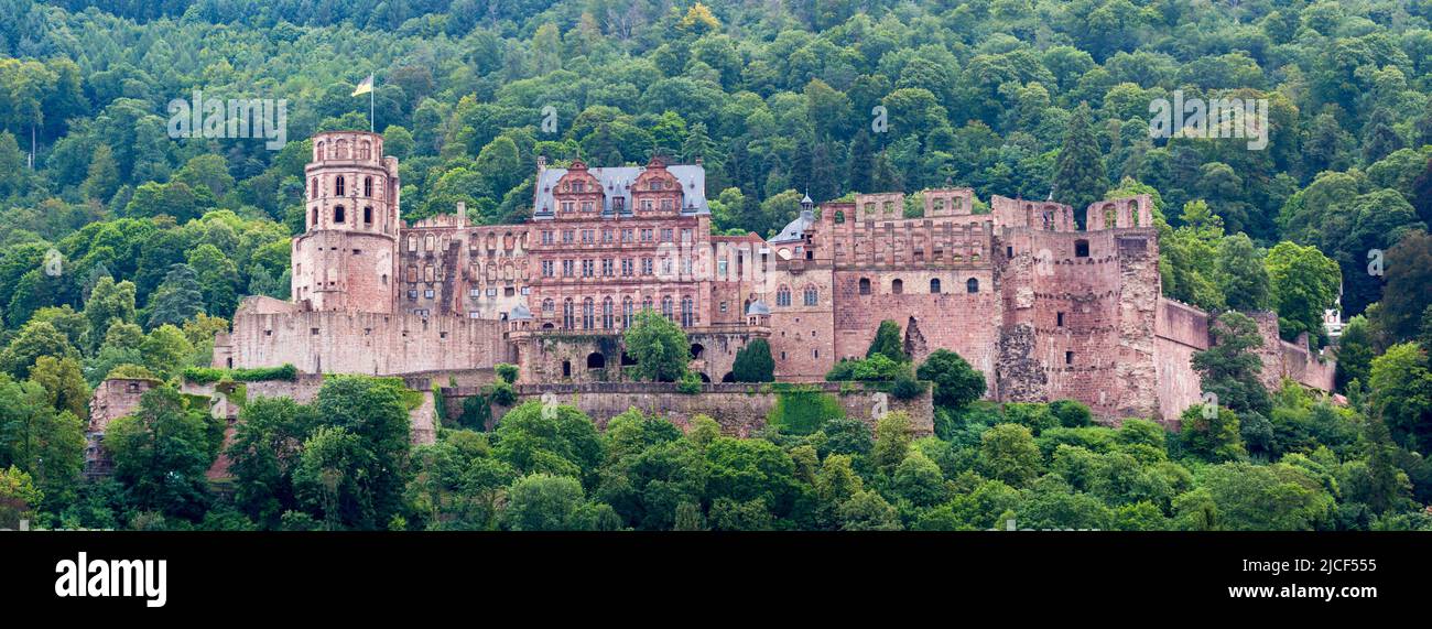 Heidelberg, Germany - Aug 26, 2021: Front view of Heidelberg Palace (panorama format). Stock Photo