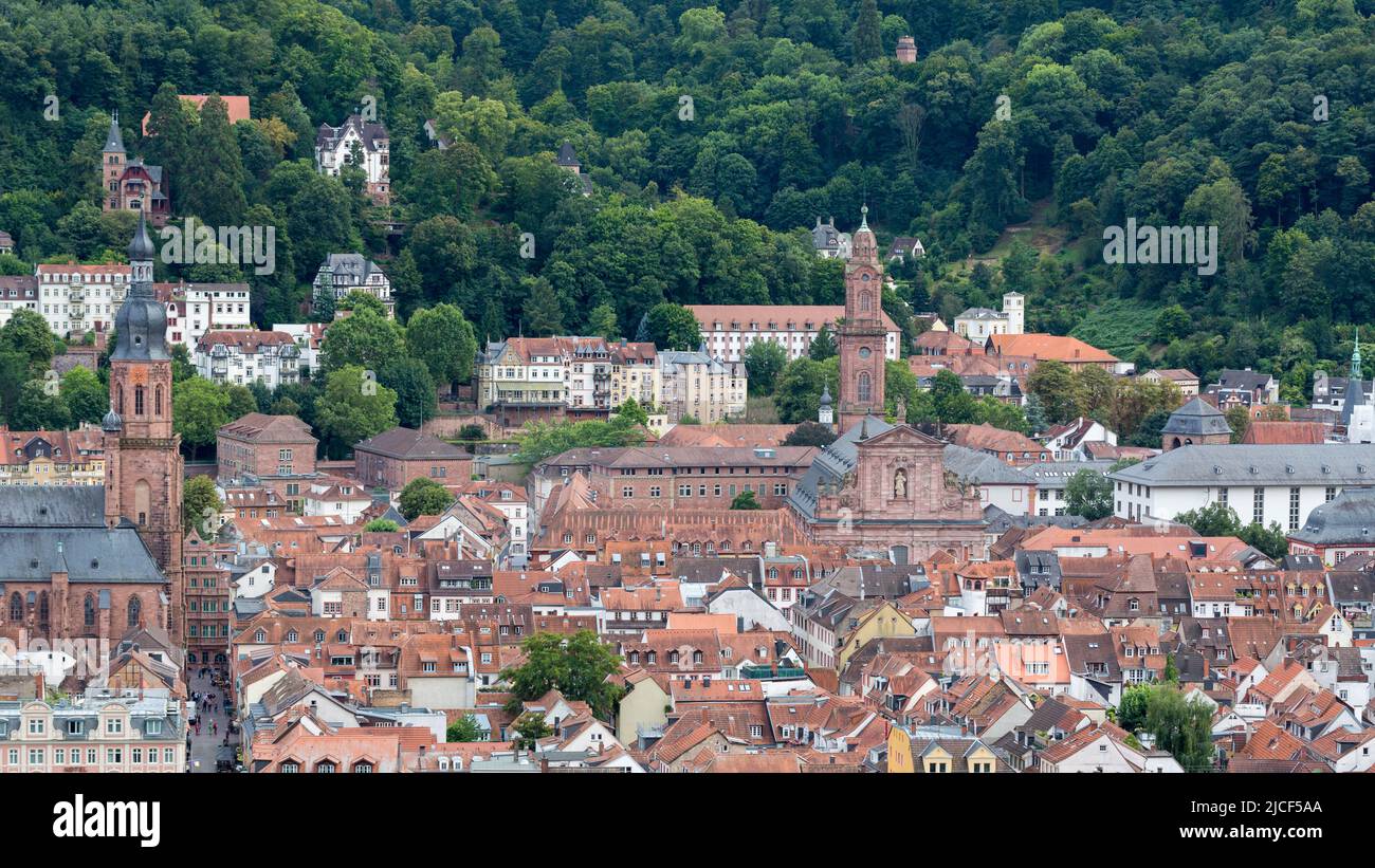 Heidelberg, Germany - Aug 26, 2021: High angle view on the catholic church of the jesuits (Jesuitenkirche Heiliger Geist und St. Ignatius). Stock Photo