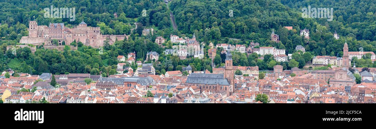 Heidelberg, Germany - Aug 26, 2021: Panorama with Heidelberg's landmarks. Stock Photo