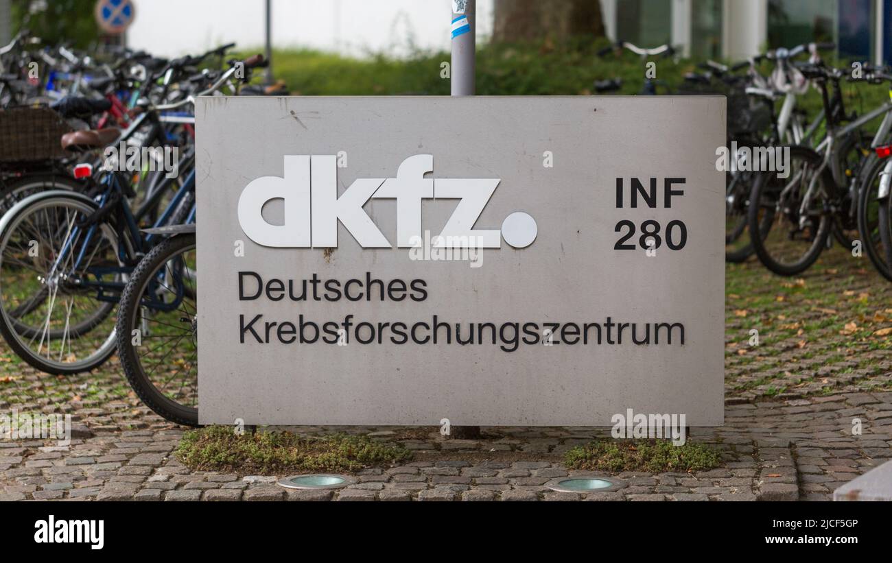 Heidelberg, Germany - Aug 28, 2021: Sign dkfz Deutsches Krebsforschungszentrum (German Cancer Research Center). Stock Photo