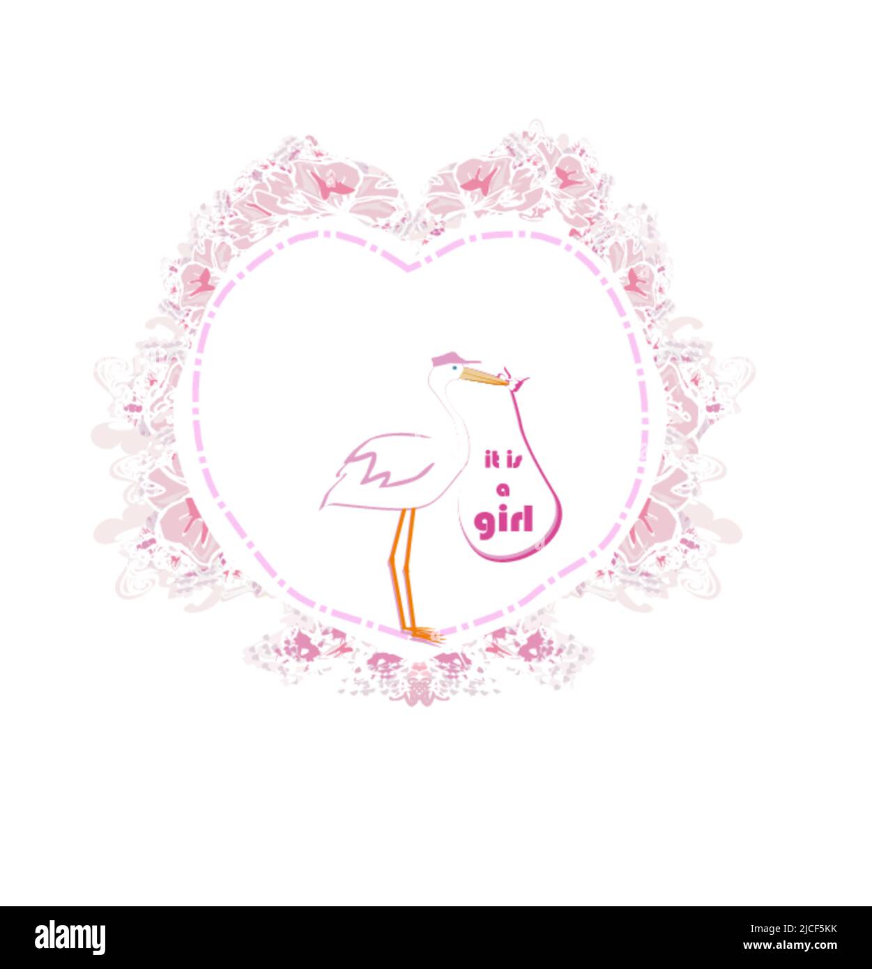 Baby girl Card - A stork delivering a baby girl Stock Vector Image ...