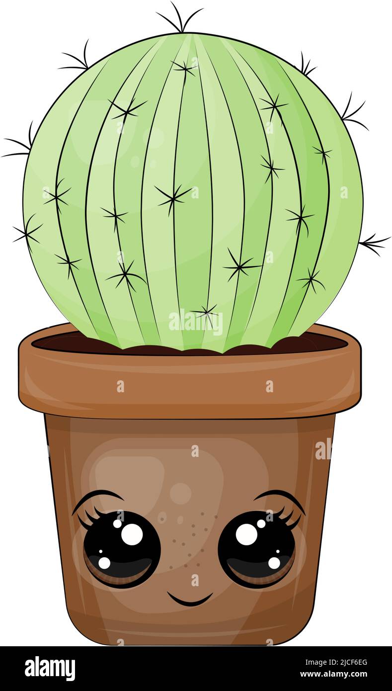 Clipart Cactus in Cartoon Style. Cute Clip Art Cactus in a Pot