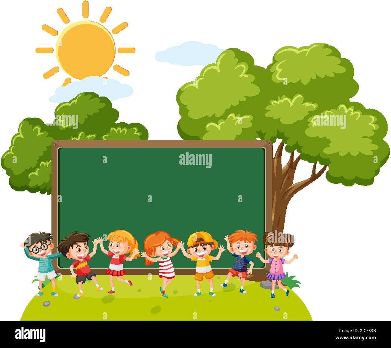 A blank board with children cartoon character illustration Stock Vector ...