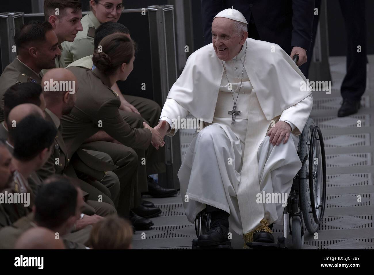 Vatican City, Vatican. 11 June 2022. Pope Francis during an audience with Italian Soldiers of the Sardinia Grenadiers Brigade, engaged in 'Safe Streets' Operation (Operazione Strade Sicure), and their families. Credit: Maria Grazia Picciarella/Alamy Live News Stock Photo