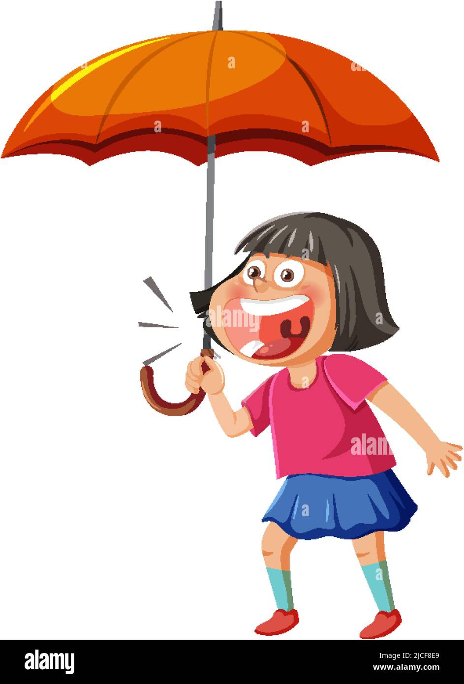 Happy girl holding an umbrella illustration Stock Vector Image & Art ...