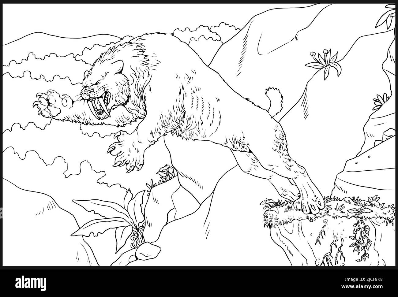 Drawing and Coloring Saber Toothed Tiger - How to Draw Prehistoric Monster  the Smilodon - YouTube