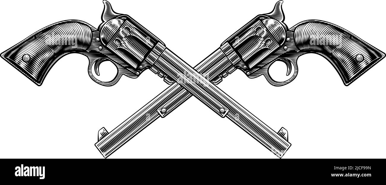 Cowboy Guns Western Pistols Old Vintage Revolvers Stock Vector