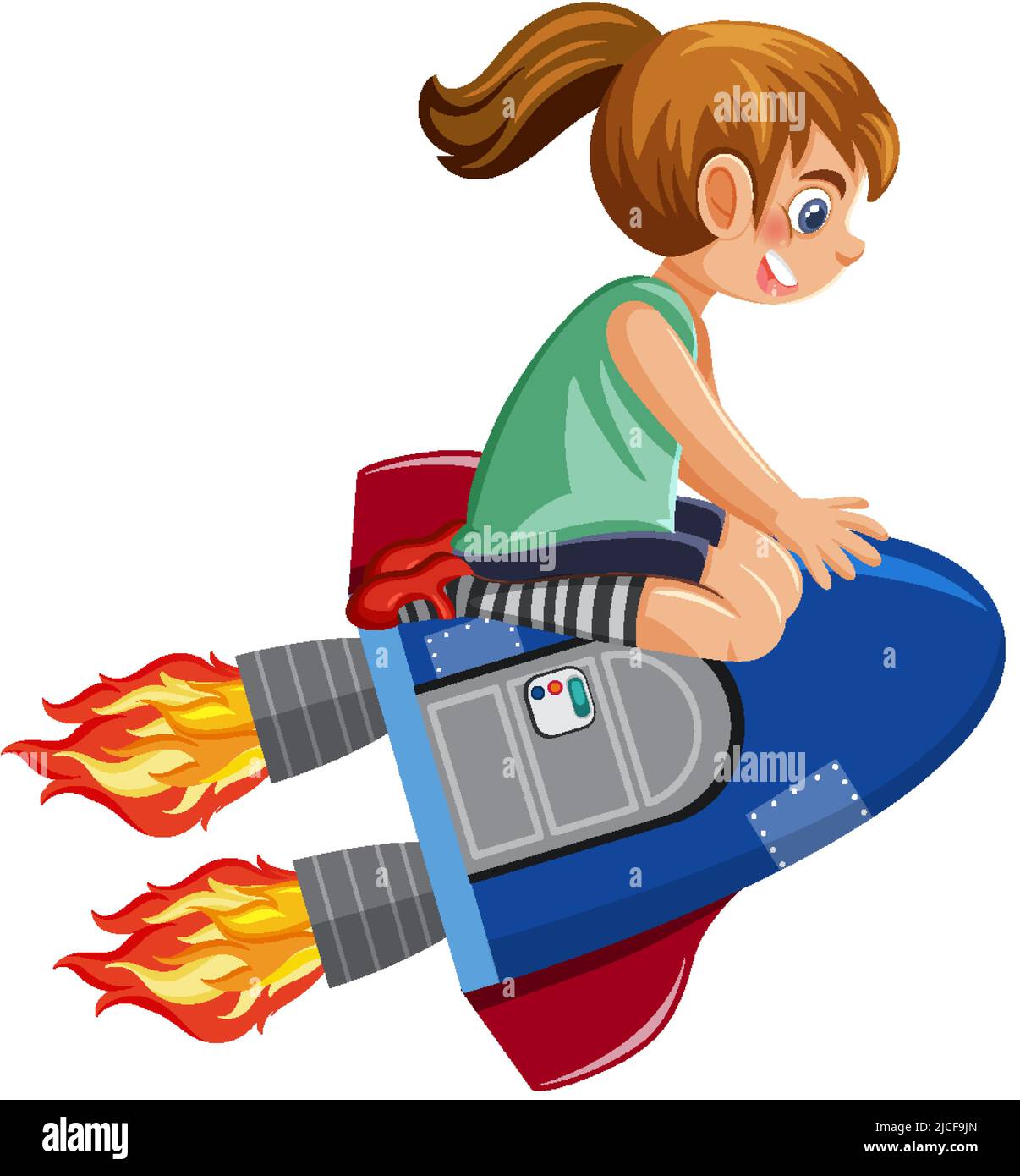 A girl riding on rocket isolated illustration Stock Vector