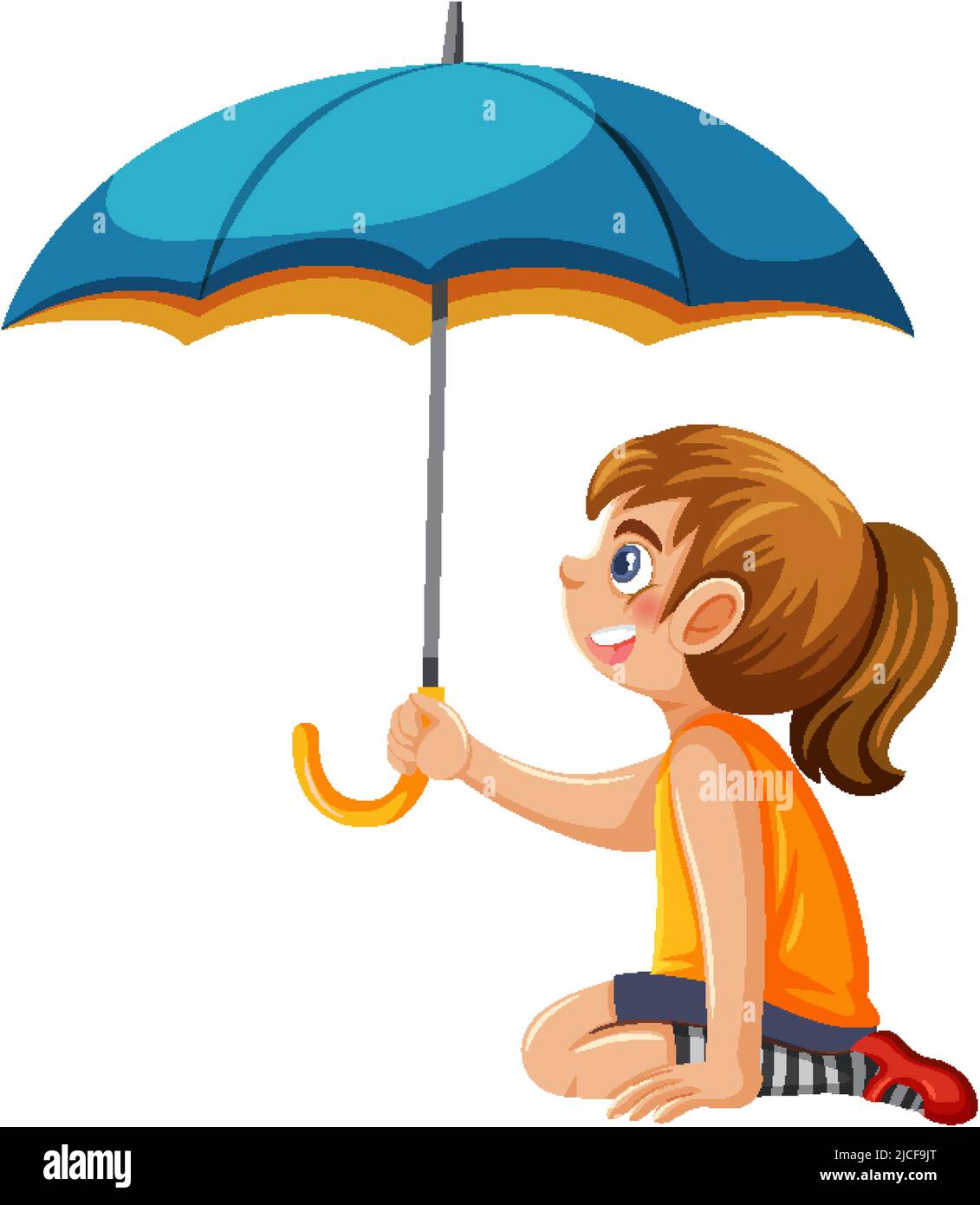 Side view of a girl holding umbrella illustration Stock Vector Image