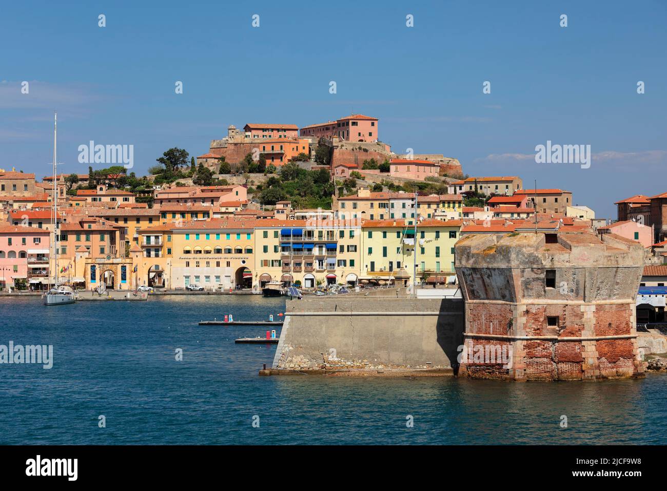 Port and the old town with Forte Stella, Portoferraio, Elba Island, Livorno Province, Tuscany, Italy Stock Photo