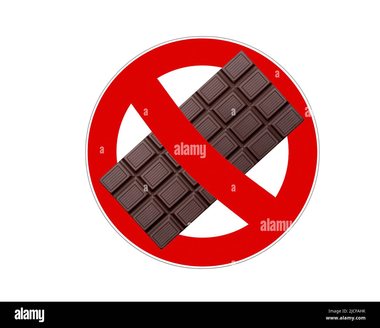 Prohibition sign with a bar of chocolate Stock Photo