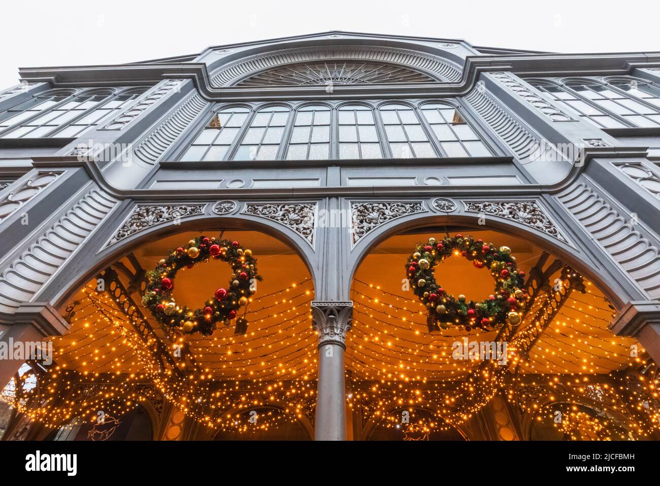 England, London, Southwark, Borough Market with Christmas Decorations Stock Photo