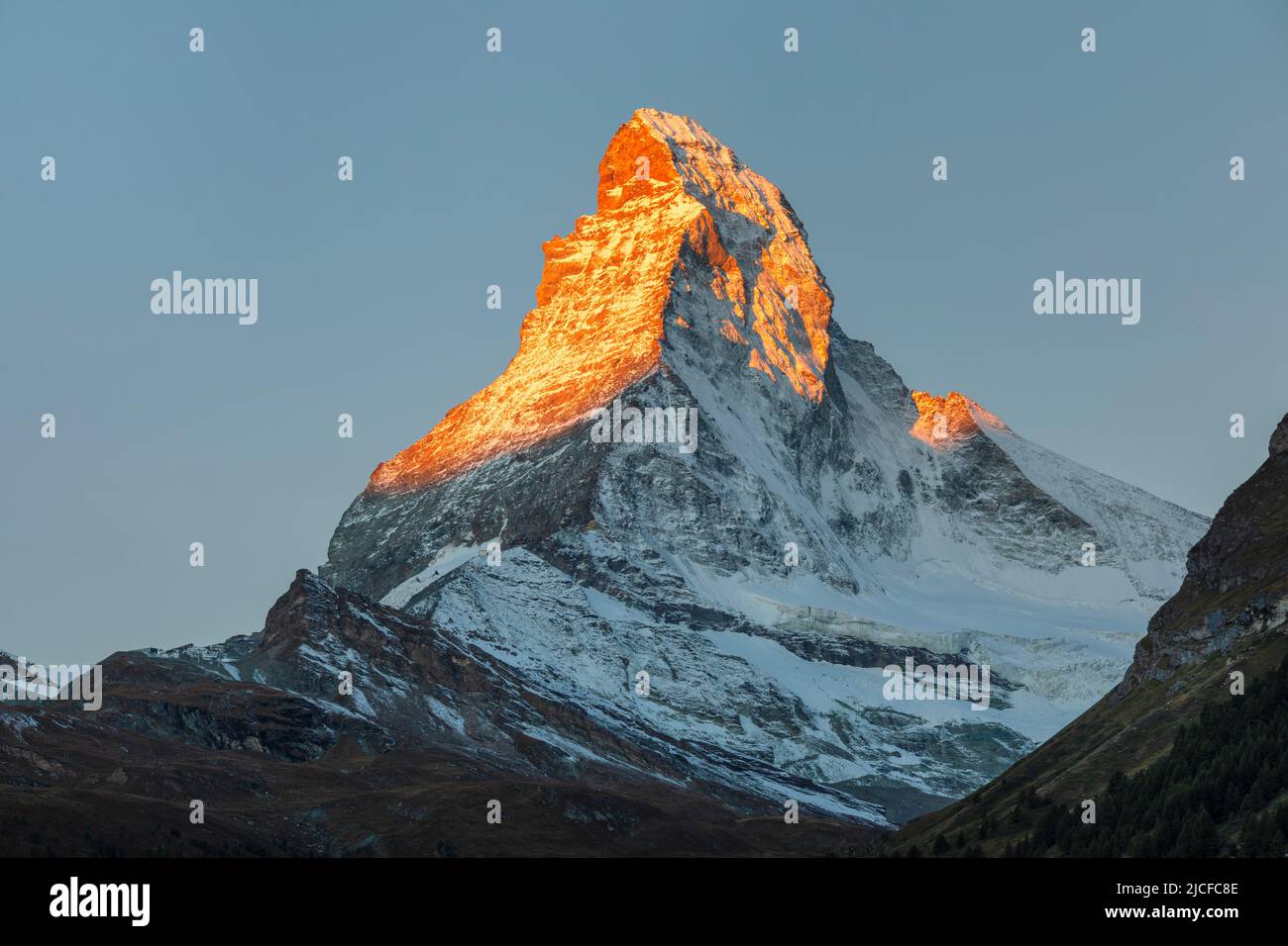 Matterhorn (4478m) at sunrise, Swiss Alps, Zermatt, Valais, Switzerland Stock Photo