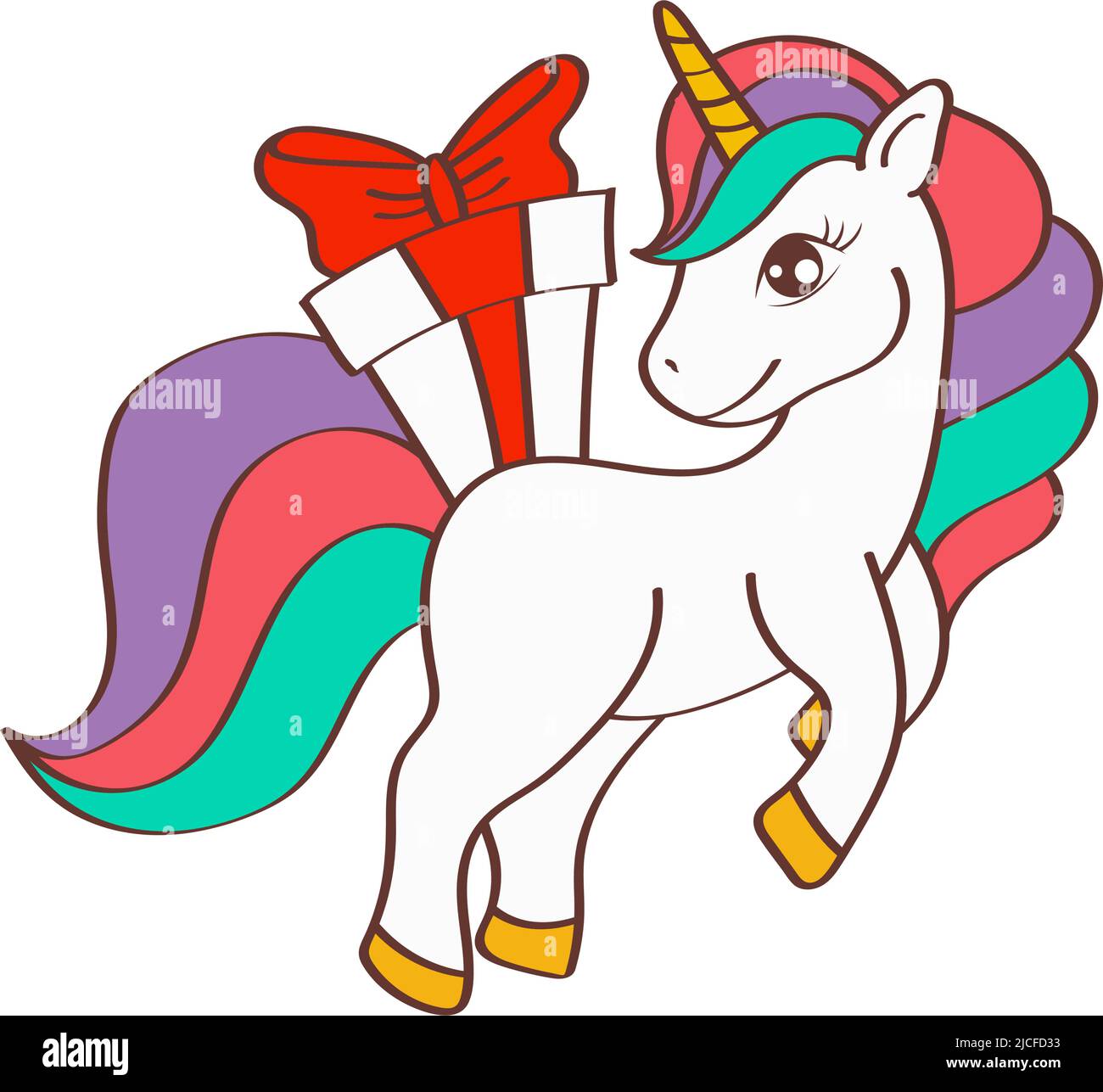 Cute Clipart Christmas Unicorn Illustration in Cartoon Style. Cartoon