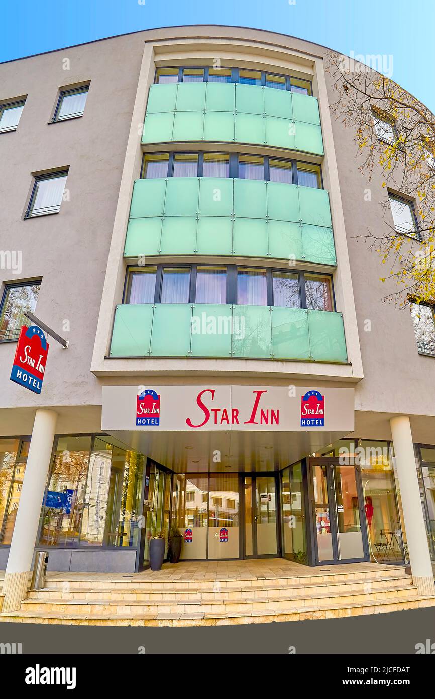 Entrance page of Star Inn Hotel Salzburg in the city center, Austria Stock Photo