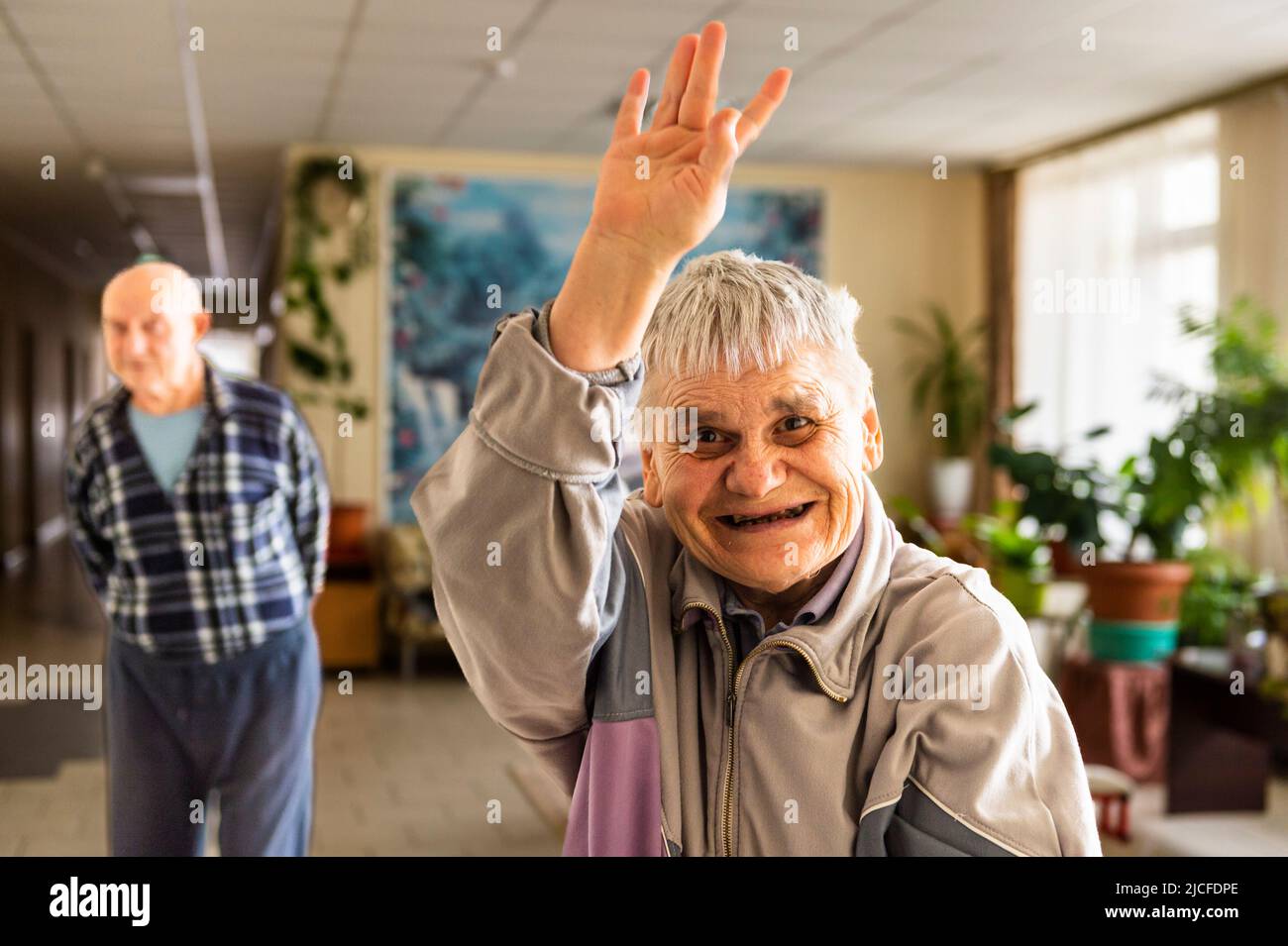 Kiev House Of Veterans, old people who can no longer escape Stock Photo