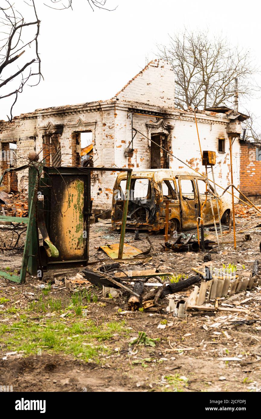 the bombed village Andriivka Stock Photo