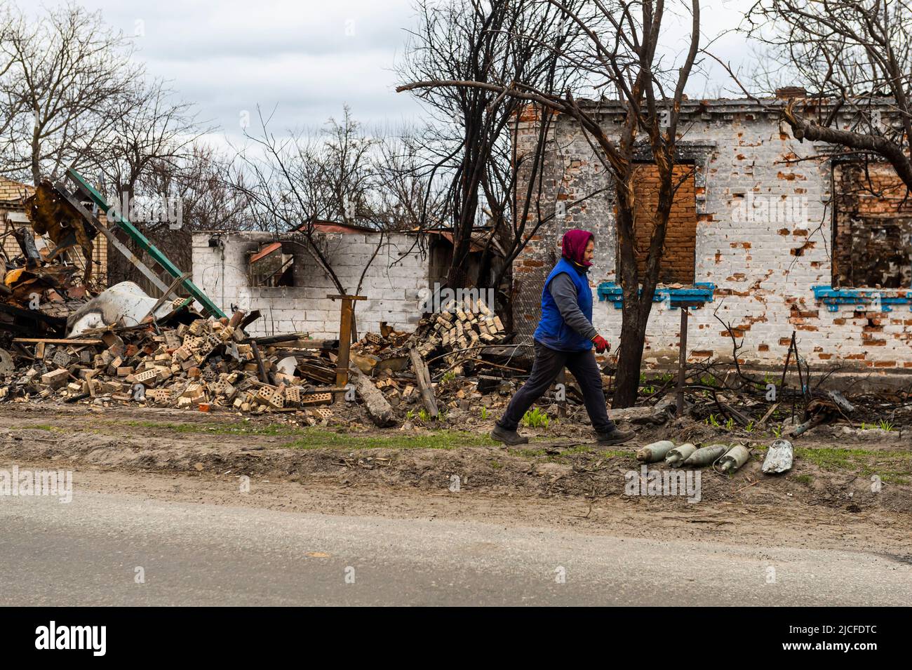 the bombed village Andriivka Stock Photo