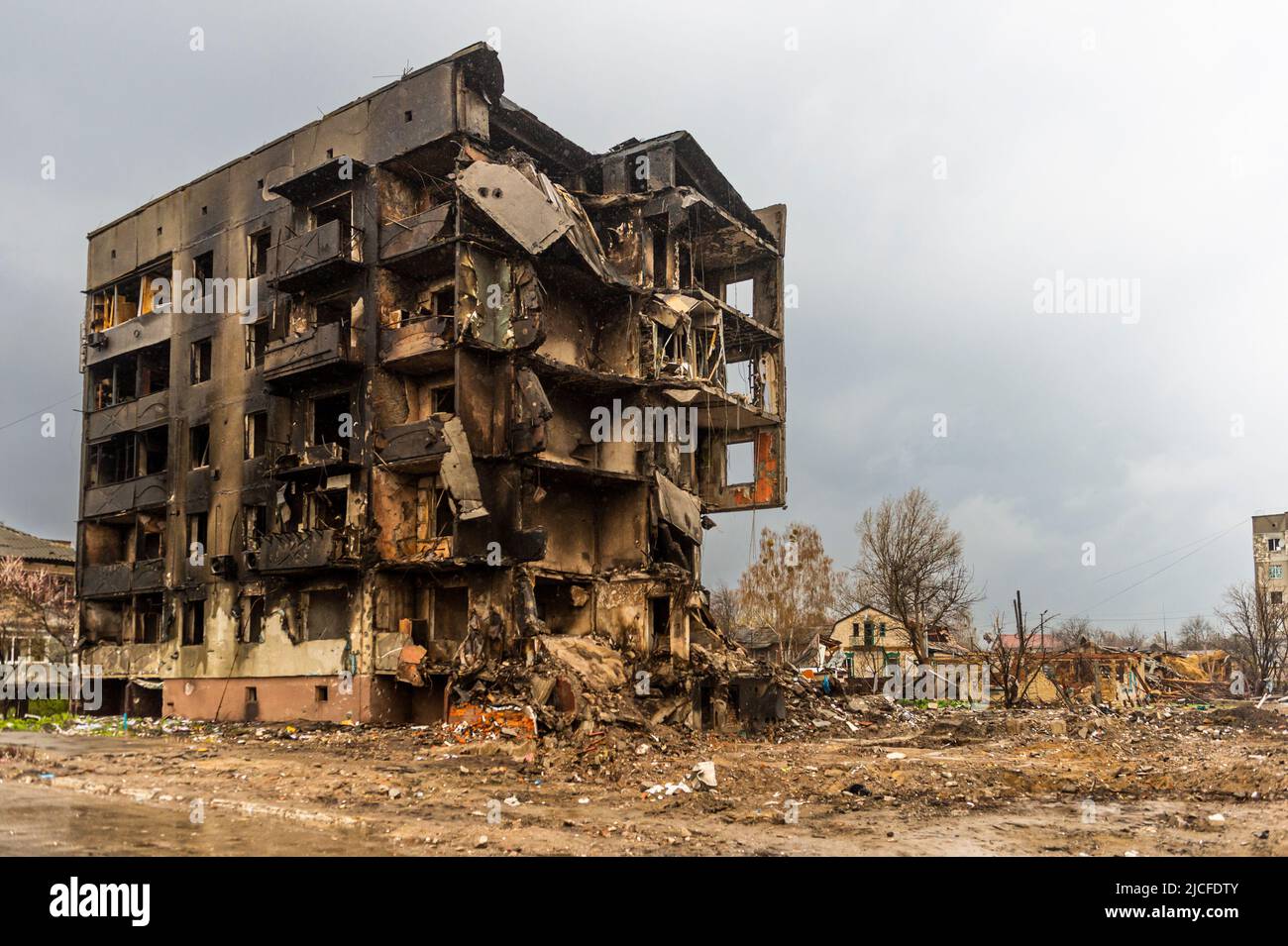 destroyed houses in Borodianka Stock Photo