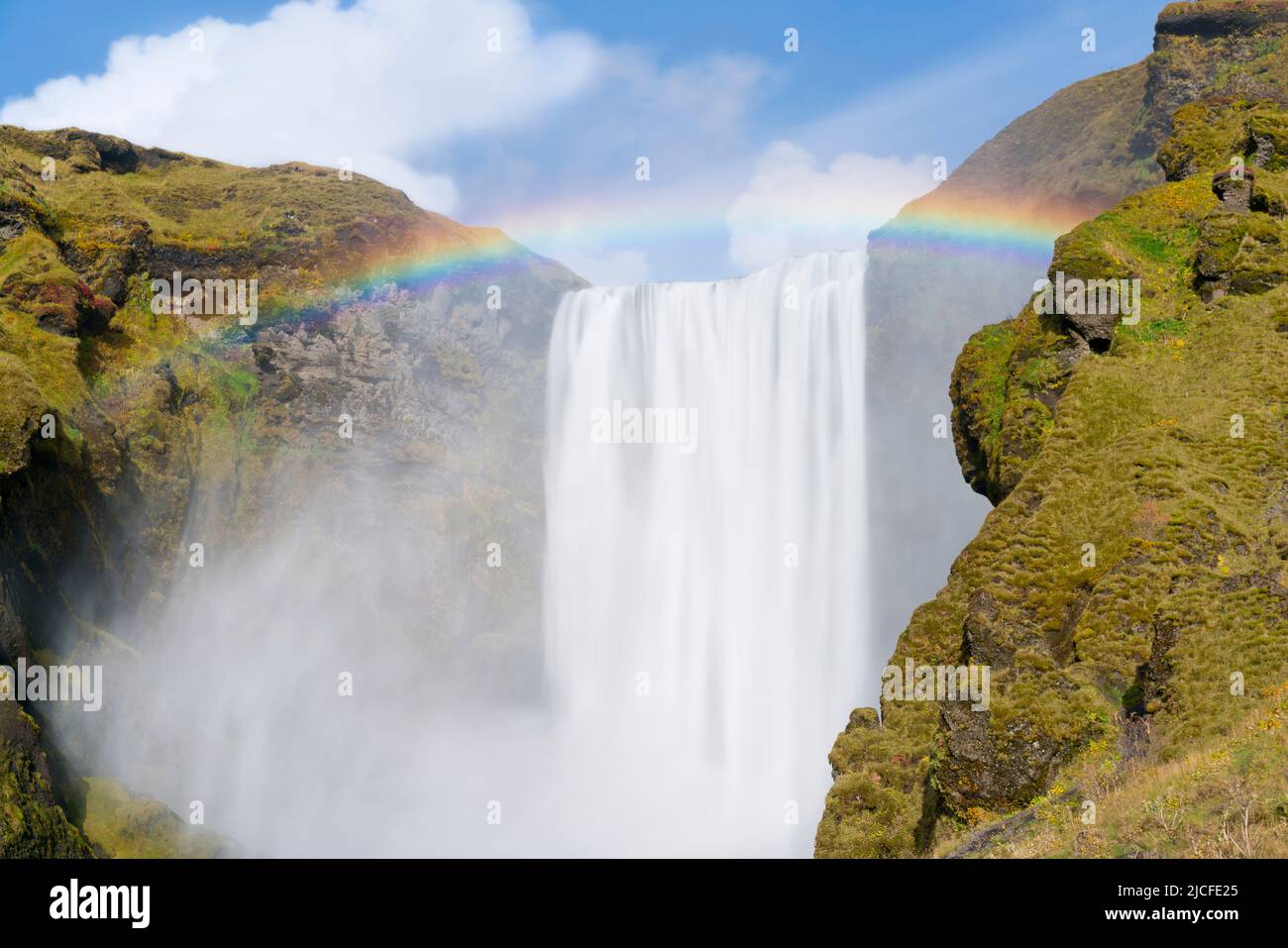 Rainbow over Skogar Waterfall, Skogar, Iceland Stock Photo