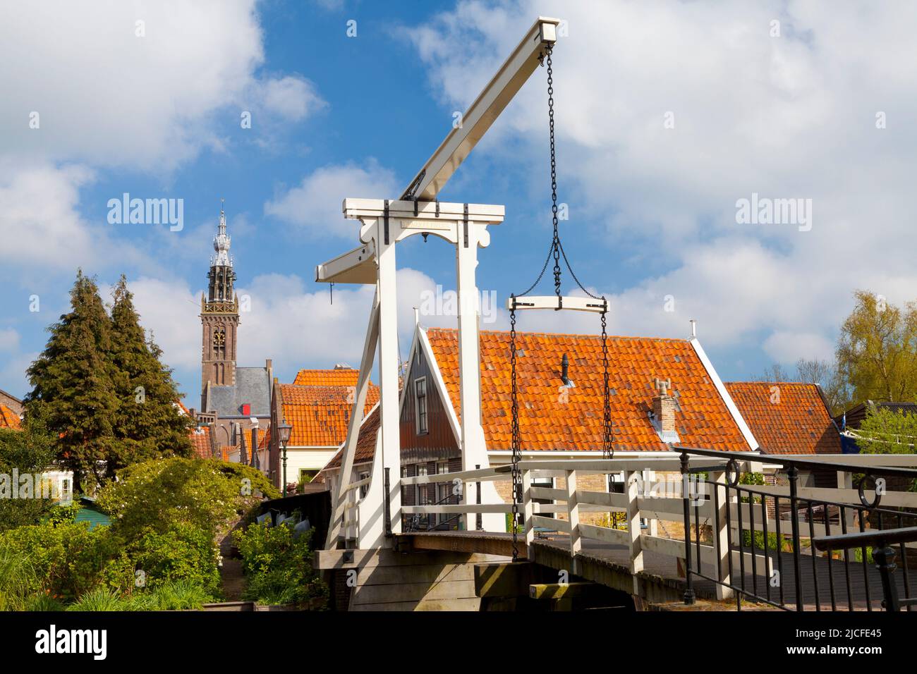 Traditional drawbridge over a canal in Edam, North Holland, Netherlands Stock Photo