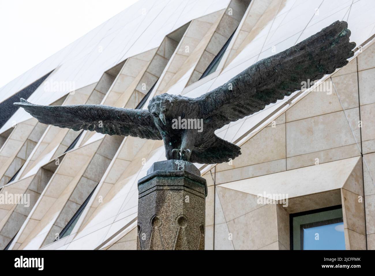 Norway, Nordland, Bodø, eagle sculpture in front of the city hall. Stock Photo