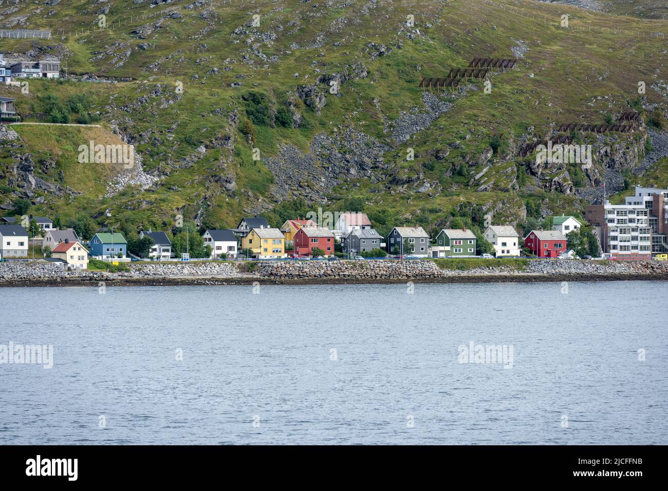 Norway, Troms og Finnmark, row of houses, view from Hammerfest Stock