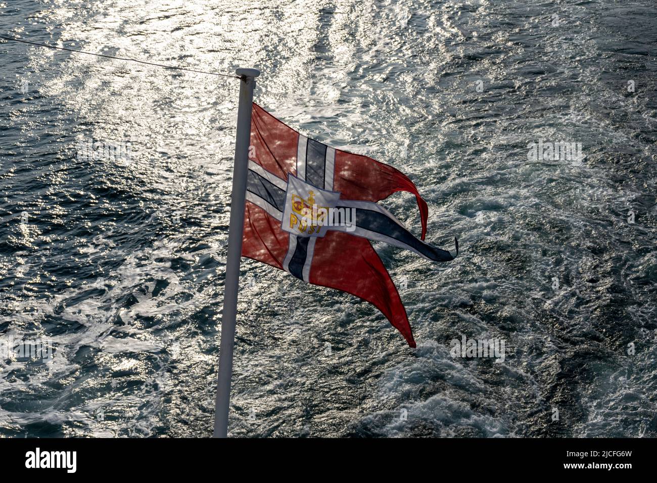 Norway, Troms og Finnmark, Hurtigruten mail ship flag Stock Photo Alamy