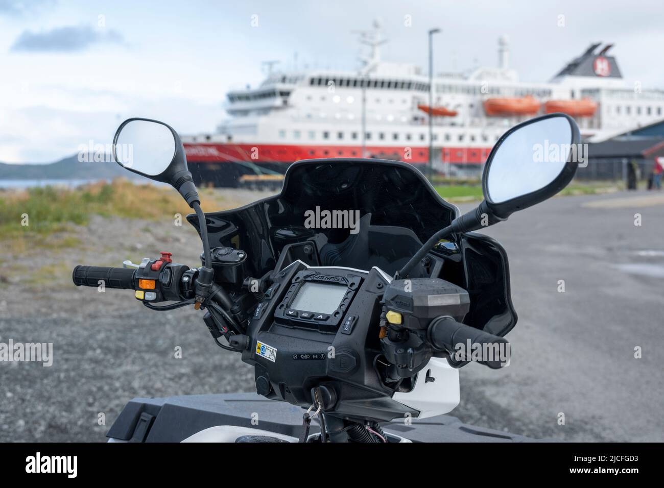 Norway, Troms og Finnmark, Kirkenes, Hurtigruten event with quads. Stock Photo