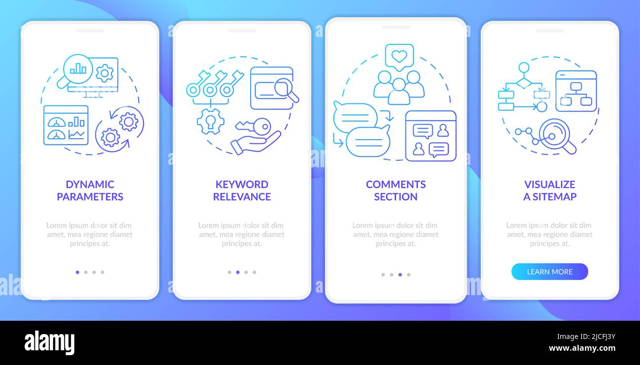 Advanced search engine optimization blue gradient onboarding mobile app screen Stock Vector