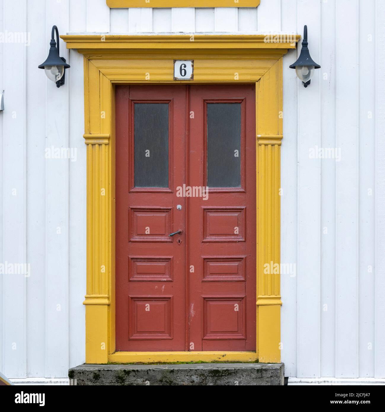 Norway, Troms og Finnmark, Tromsø, traditional door. Stock Photo